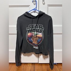 Star Wars Cropped Black Hoodie with Mandalorian Graphic